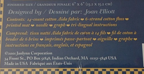 Bee and Rose Janlynn Cross Stitch Kit 6”x6” Joan Elliott Simplicities - Picture 3 of 7