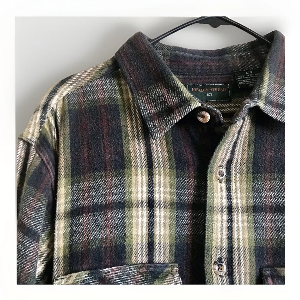 Camisa de franela pesada manga larga Field and Stream talla grande azul verde Foto 3 de 4