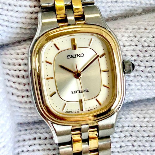 Seiko Exceline 4J41-0AA0 Quartz Ladies Watch Two Tone Tonneau 10 ATM Box