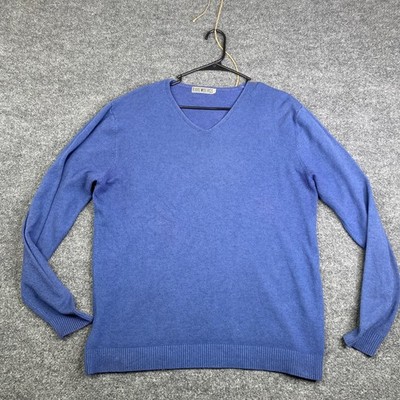 Bikkembergs Sweater Mens XL Blue V Neck Knit Pullover Solid Casual Lightweight