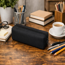 Pencil Case Zip Pen Pouch Make up Bag Office Black Storage Stationery School UK
