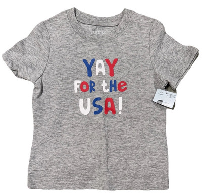 NWT Okie Dokie 2t Yay For USA Gray Tshirt Baby Toddler Girls Red White Blue New