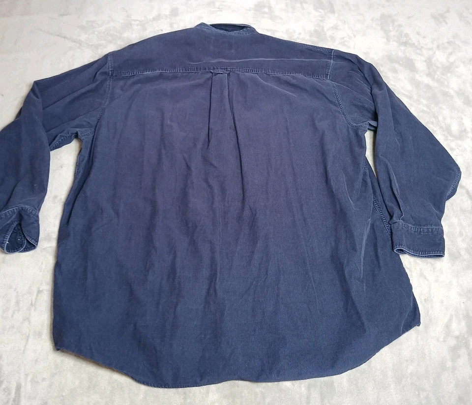 Camisa masculina alforje 2XLT azul veludo botão para cima caminhada casual ao ar livre vintage - Imagem 3 de 4