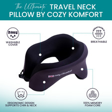Travel Neck Pillow Memory Foam, Ergonomic, Face Down & Upright, Washable Cover