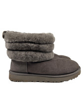 UGG Women's Gray Suede Sheepskin Classic Mini Fluff Quilted Ankle Boots - 8