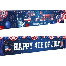 2Pcs Happy 4th of July Banner - 120x20 Inch, 4th of July Yard Banner  July 4th