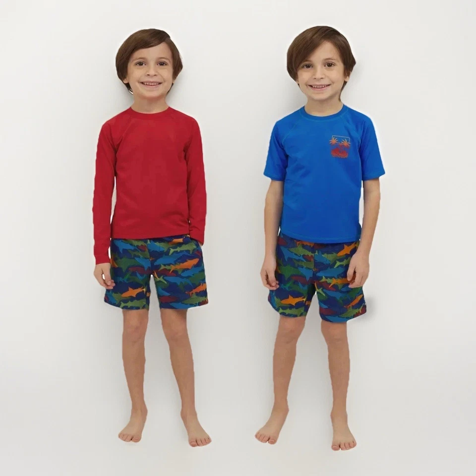 Juego de natación Lands’ End de 3 piezas con protección contra erupciones para niños talla 6 estampado de tiburón rojo Foto 4 de 4