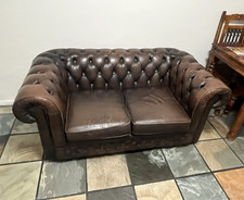 Thomas Lloyd Chesterfield Brown Leather 2 Seater Sofa Rolled Arms 155x90cm