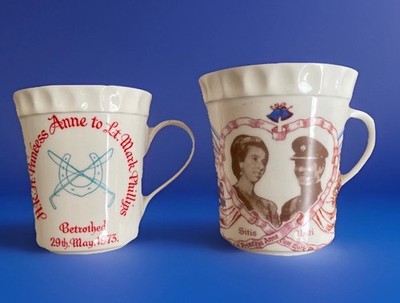 Prinzessin Anne & Captain Mark Phillips Hochzeitstassen x2 Wilson s Devon Vintage 