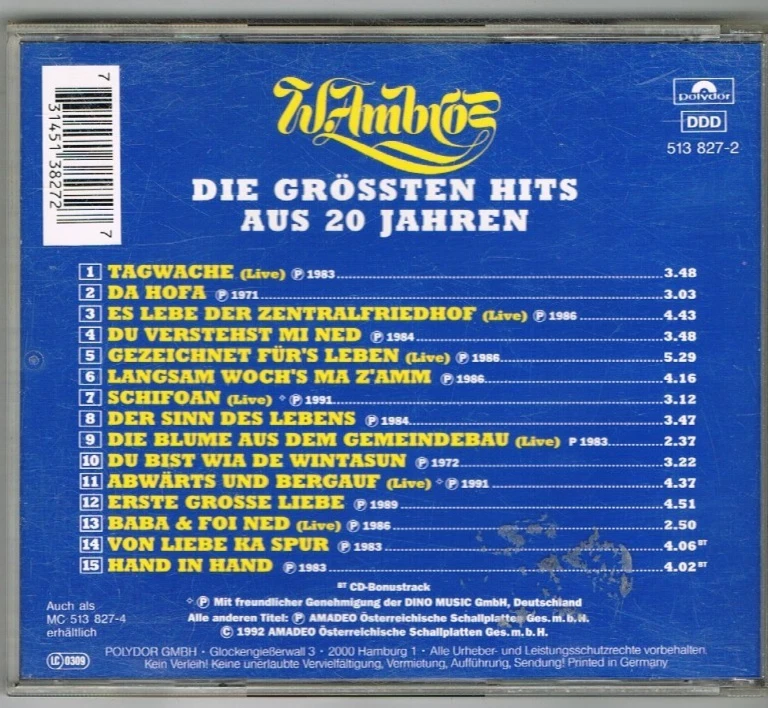 CD - Wolfgang AMBROS - DIE GRÖSSTEN HITS AUS 20 JAHREN - germam Press - Bild 3 von 3