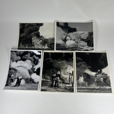 Fire Fighting Photo LOT of 5 Airplane Crash Black and White Vintage 8 x 10