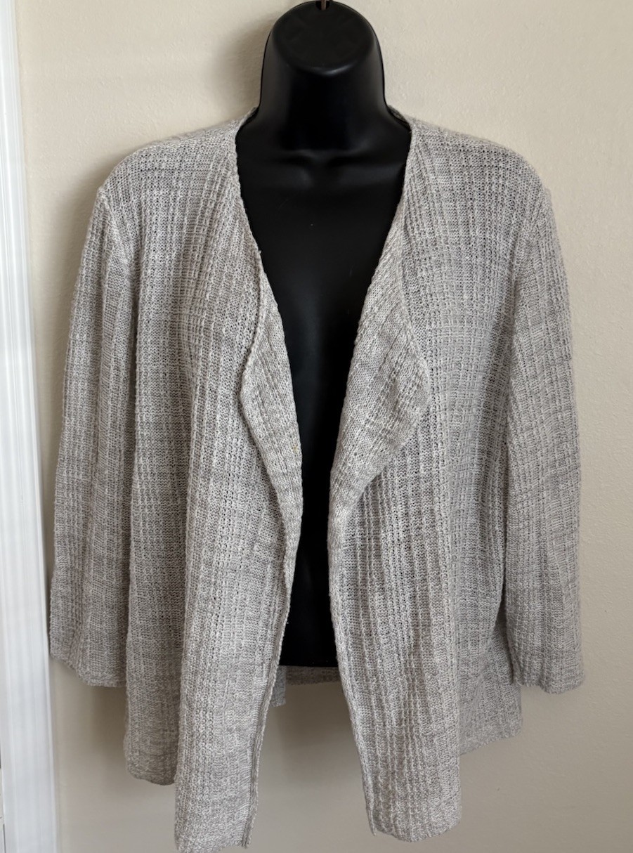 Eileen Fisher Cardigan Womens Large Gray Organic Linen  Open Sweater