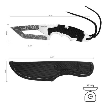 4Cr13 Tanto Fixed Blade 8.07'' Knife 5mm Thick w/ Paracord & Nylon Sheath Black