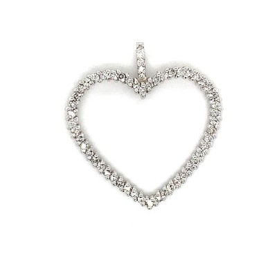 14K Weißgold gepflasterter runder Diamant großes offenes Herz Schleife Kaution Anhänger