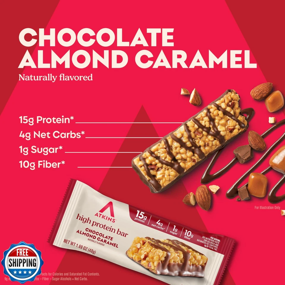 Barra alta en proteínas Atkins chocolate almendra caramelo, ceto-friendly, sin gluten  Foto 2 de 4