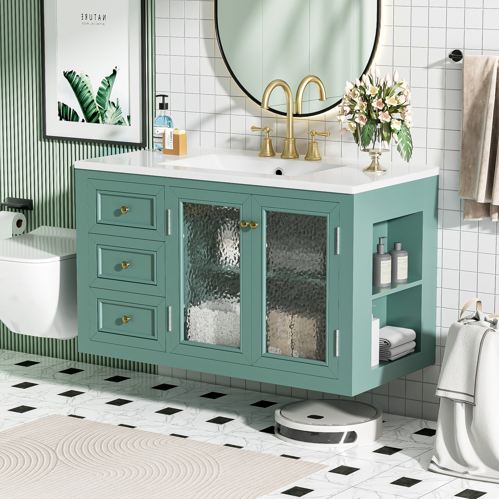 36 Inch Floating Bathroom Vanity with Ceramic Sink and Storage Cabinet