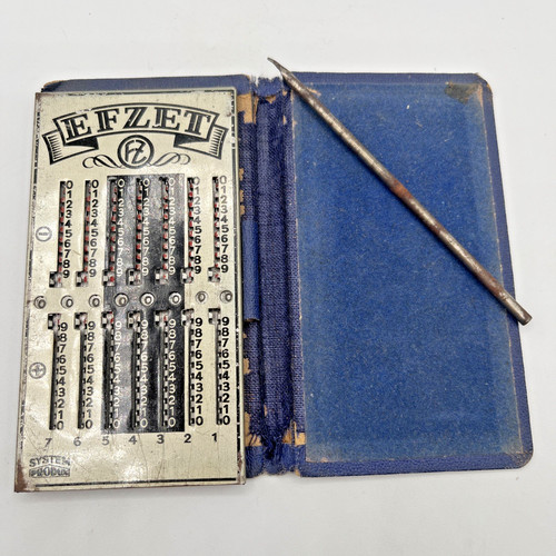Antique EFZET German Pocket Mechanical Calculator Produx Slide Adder w/ Stylus