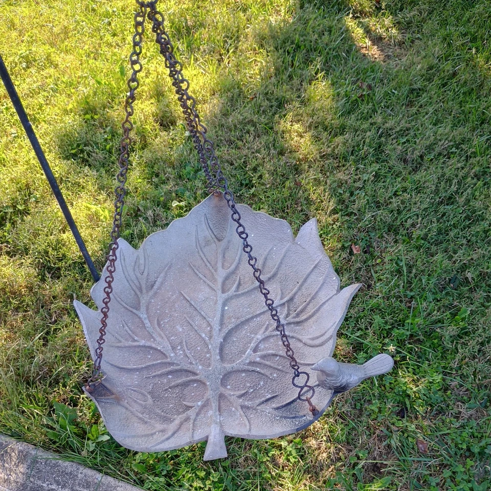 Alimentador de baño vintage de aluminio fundido para pájaros con pátina colgante de pájaros de 18x17 pulgadas! Foto 4 de 4