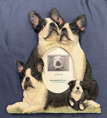 Boston Terrier Dog Family Resin 3-D Photo Frame 3.5x5 Tabletop Wall Decor