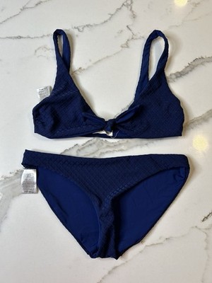Mara Hoffman Deep Navy Textured Tie-Front Bikini Size S