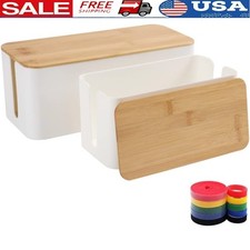 Large Cable Management Box W/ Bamboo Lid Includes 5 Fastening Cable Straps New