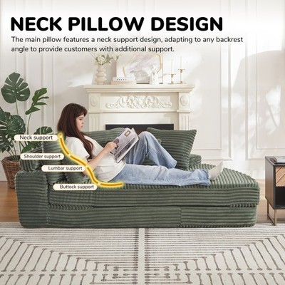 78.5-Inch Corduroy Semi-Circular 2-in-1 Sofa Bed, Designer Recliner with Nec