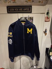 Blue Satin Mitchell and Ness MICHIGAN WOLVERINE NFL team Jacket.  Brand New.