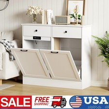 Tilt Out Trash Can Cabinet, Wooden Trash Cabinet with Deodorising Function