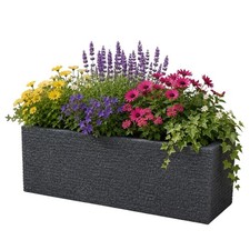 Slate Brick Effect Trough Planter Grey Ash Plastic Garden Patio Flower Pot 60cm