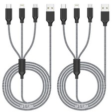 Multi Charging Cable 6ft 2Pack , 3 in 1 Grey/Silver-6ft