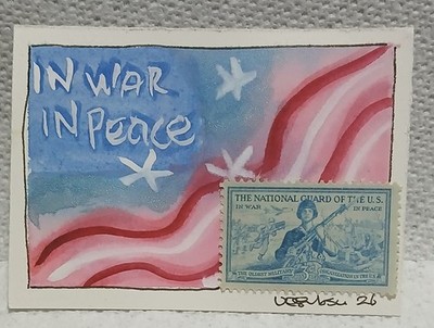 Postal Whimsy   OOAK National Guard 3¢ ACEO Abstract Flag Watercolor by Virginia