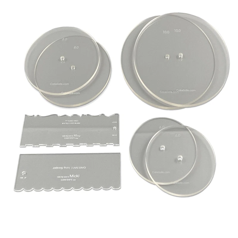 Cakesafe Essential Cake Decorating Acrylic Disk Kit - 3 Sets - Round 6.0 8.0