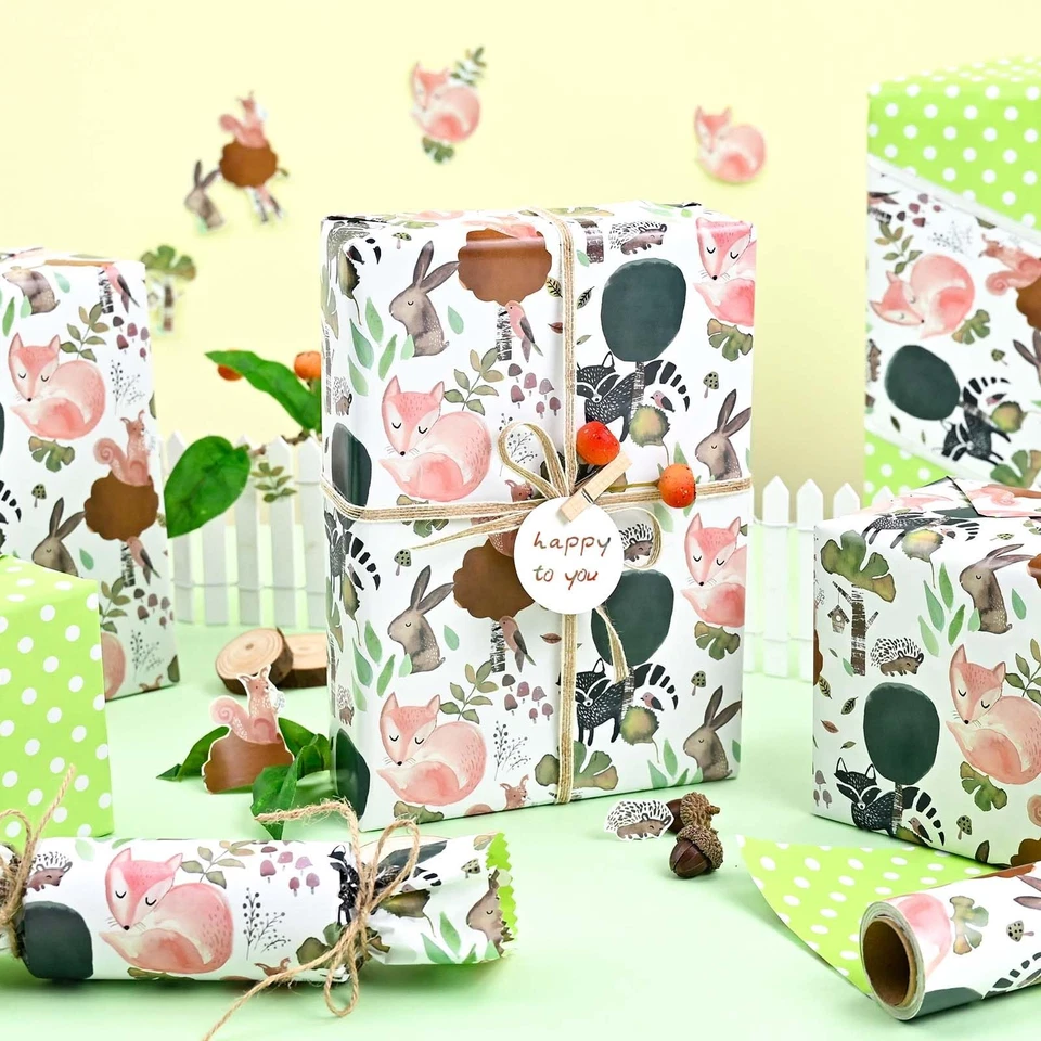 Reversible Wrapping Paper - Mini Roll - 17 Inch x 32.8 Feet - Cute Animal Fri... - Image 2 of 4