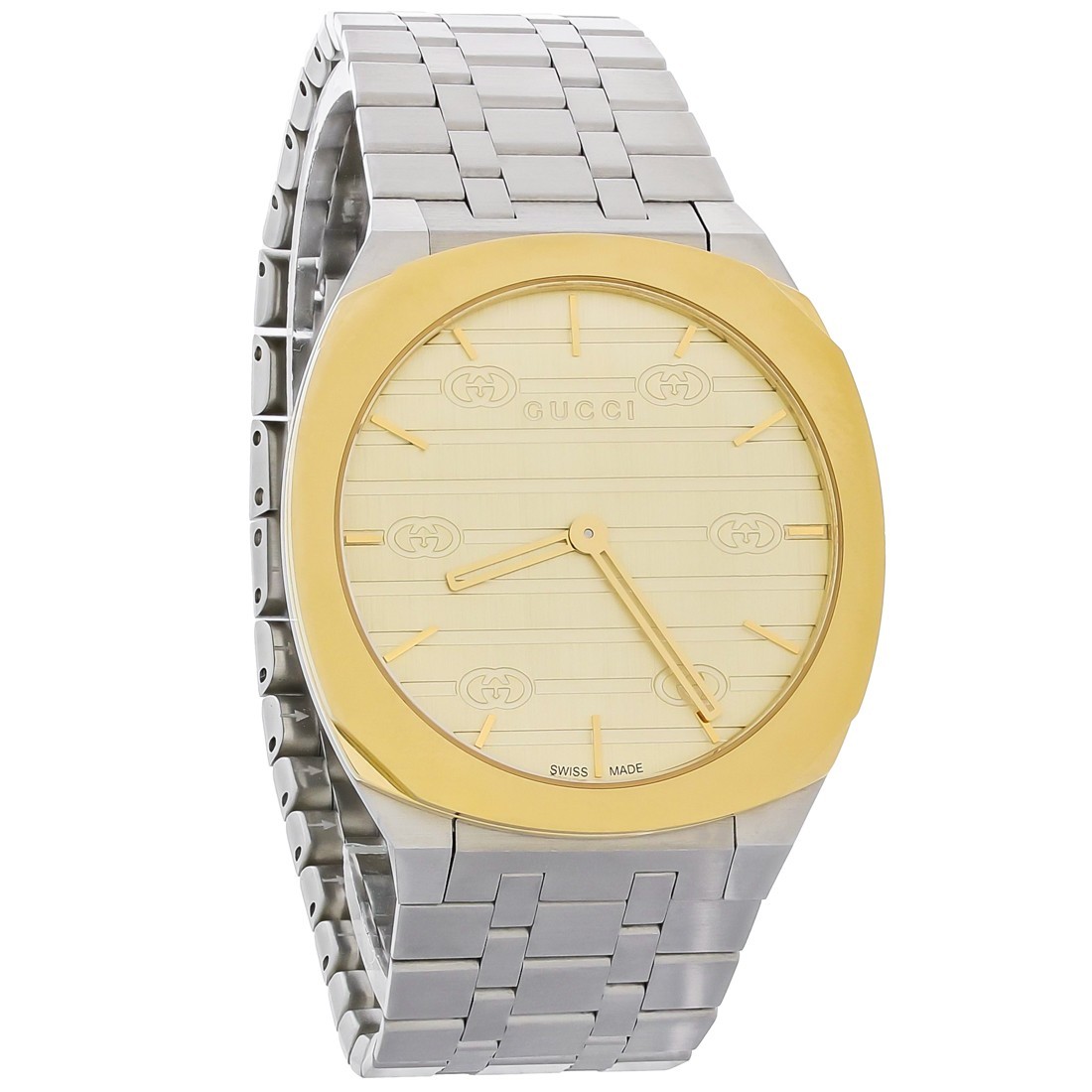 GUCCI 25H 34mm Gold Stainless Steel Case with Silver Stainless Steel Bracelet Gold Dial Women's Wristwatch - YA163403