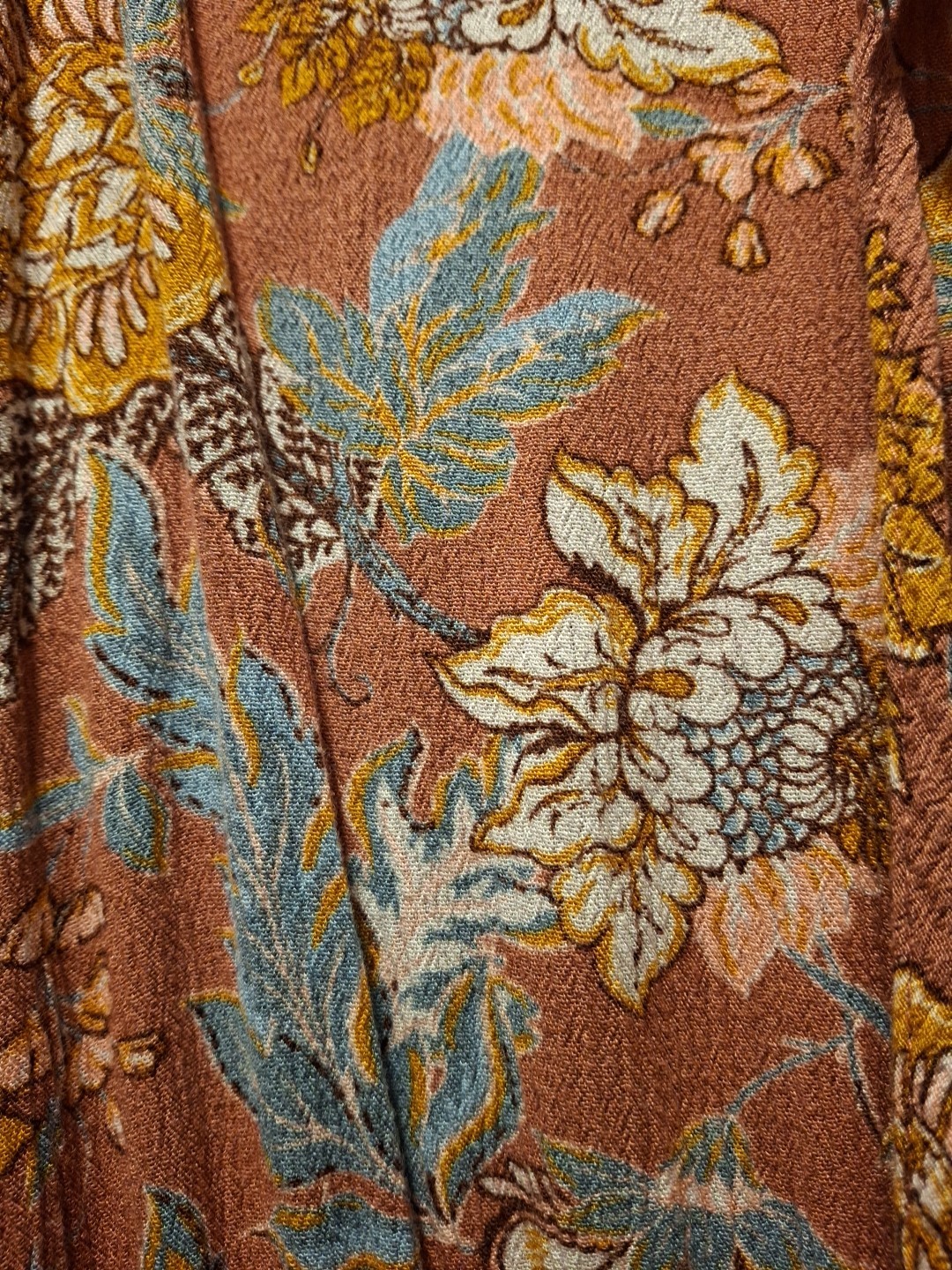 Knox Rose Women's XL Boho Bohemian Peasant Brown Floral Maxi Dress Rayon