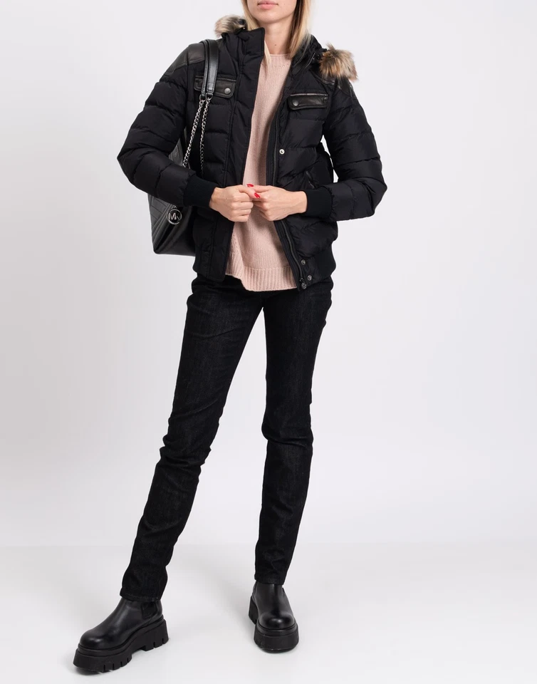 RRP€720 MATCHLESS Down Quilted Jacket XS PU Leather Details Hooded Made in Italy - Image 3 of 4