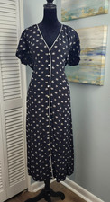 Tommy Jeans Maxi Dress XL Satin Feel Black Floral Tie Back V Neck 90's Model