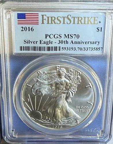 2016 American SILVER Eagle *30th Anniversary* $1 PCGS MS70 First Strike Flag