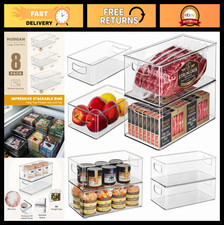 8 Pack Stackable Clear Freezer Organizer Bins for Fridge & Pantry, 3 Sizes