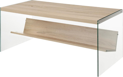 Soho 40'' Glass Coffee Table - Modern Design with Storage Shelf in Weathered Whit