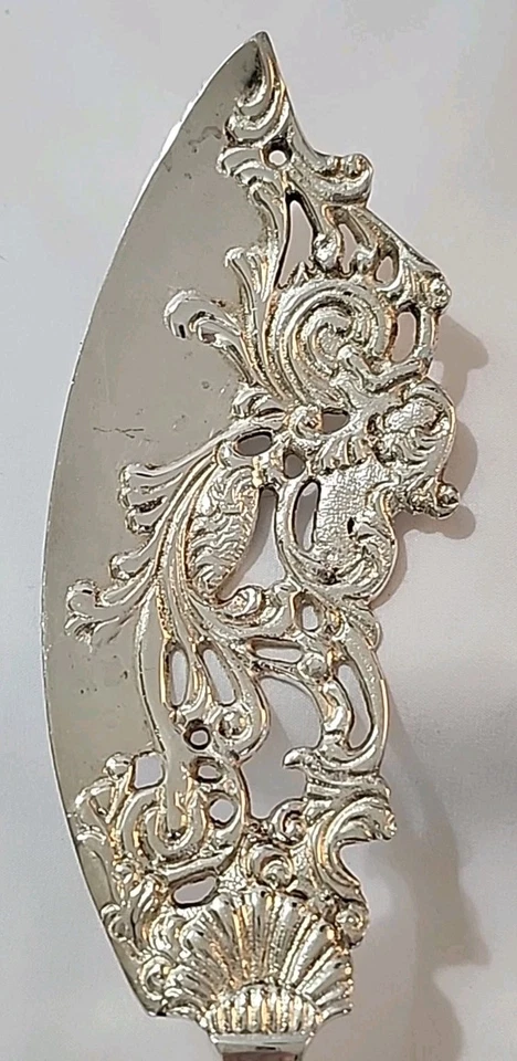 Recortes perforados de filigrana de servidor de peces de placa de plata de colección ornamentados sin marca EC  Foto 3 de 4