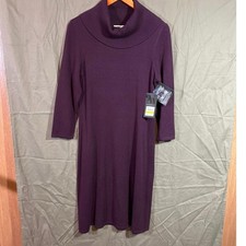 Nine West Women Sweater Dress Turtleneck 3/4 Sleeve Wine Merlot Sz M Cotton NWT