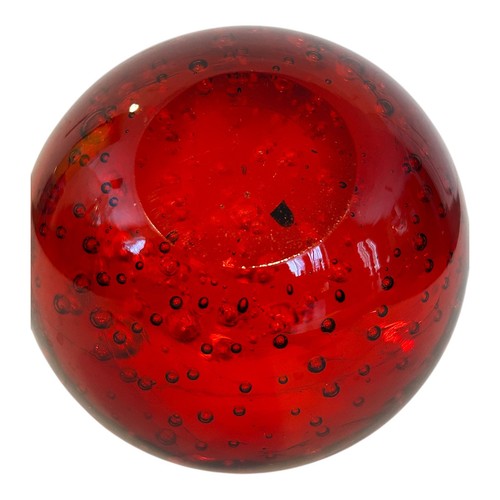 Vintage Ruby Red Paperweight Clear Art Glass Controlled bubbles 3" - Picture 4 of 7