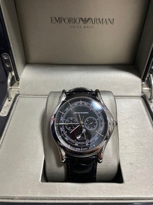 Emporio Armani Swiss Moon Phase Watch Black Dial Used with Box