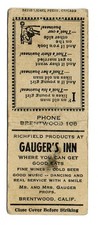 Brentwood California Gauger's Inn Vintage Matchbook Cover