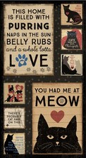 Feline Drive Fabric PURRFECTION Cat Panel Black Clothworks - Sold by the Panel