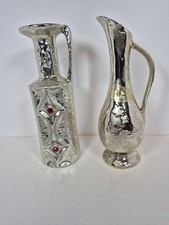 2 Vintage USA Silver & 24KT Gold Affect Vases BROKEN HANDLE ON ONE MCM Retro 