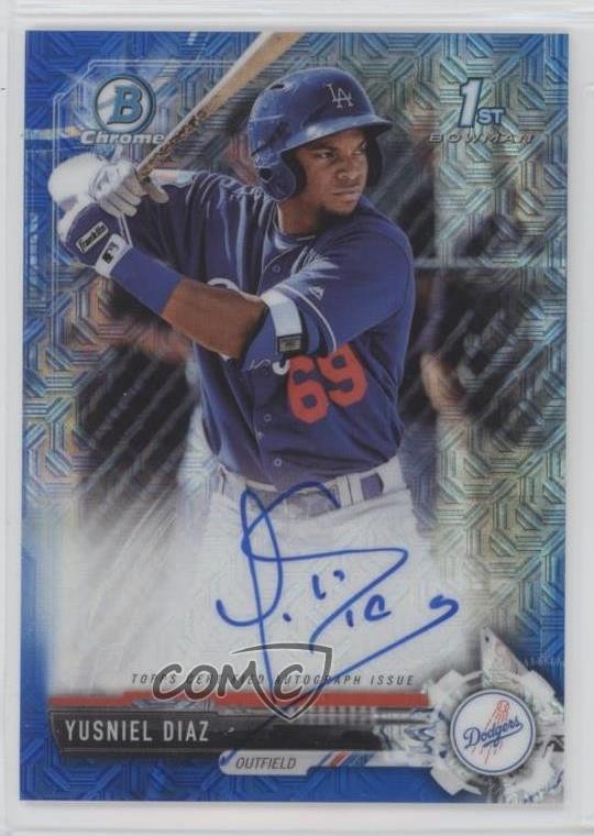 2017 Bowman Chrome Prospect Blue Mojo Refractor 73/150 Yusniel Diaz Auto 12x6