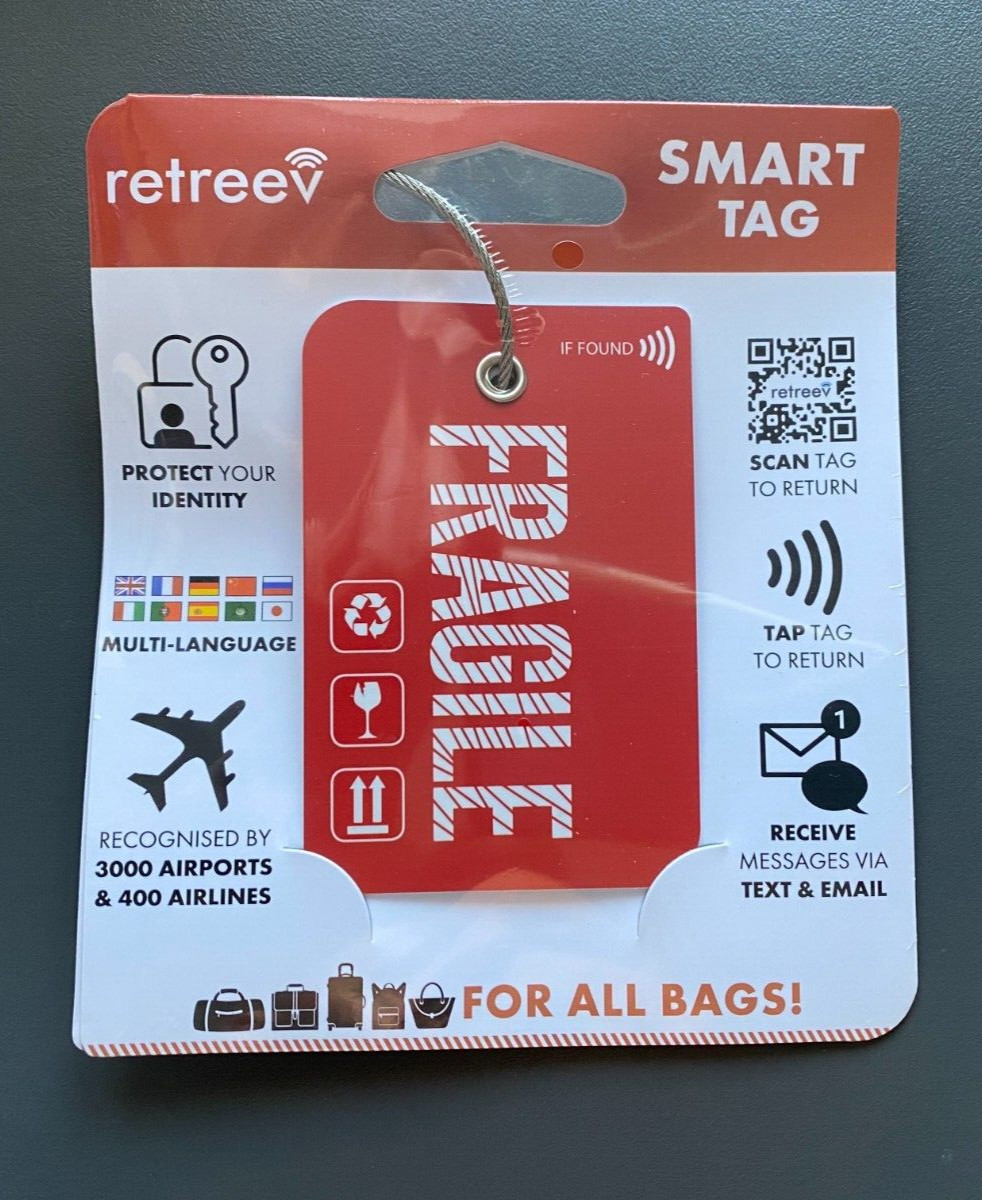 RETREEV Smart Luggage Tag - NFC QR Code Lost luggage - FRAGILE (INC VAT)