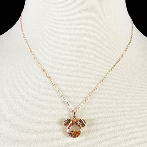 Disney Minnie Mouse Pendant Necklace Rose Gold Tone Floating Crystal Orange
